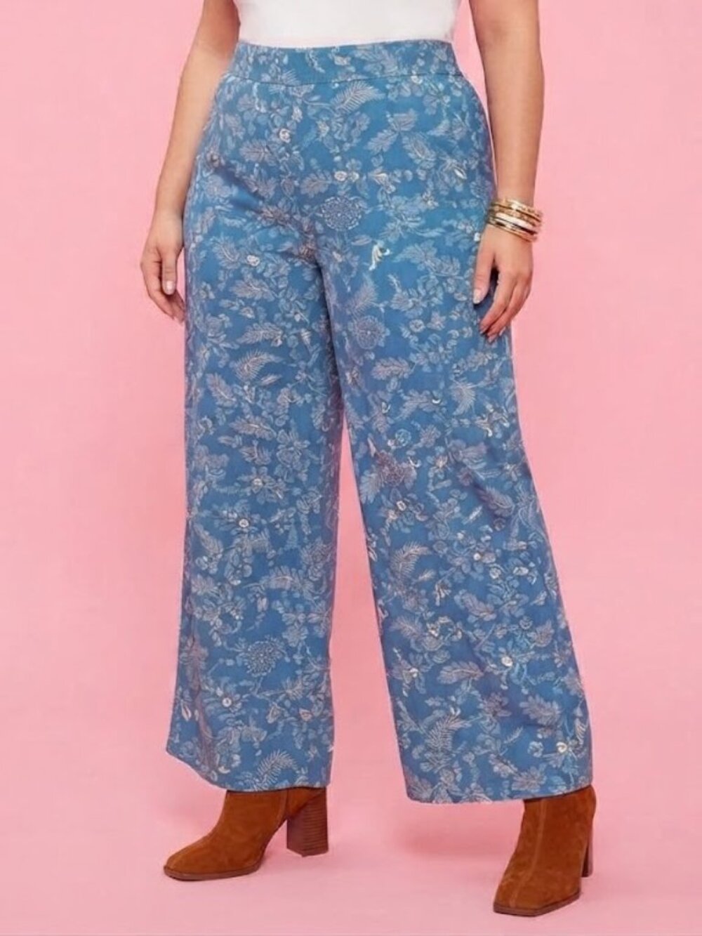 Blue Floral Wide-Leg Tall Pants